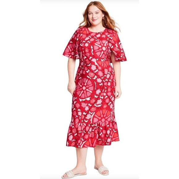 Rhode x Target Zinnia Floral Midi Dress Red Bell Sleeve Size 20 NWT - Picture 1 of 10